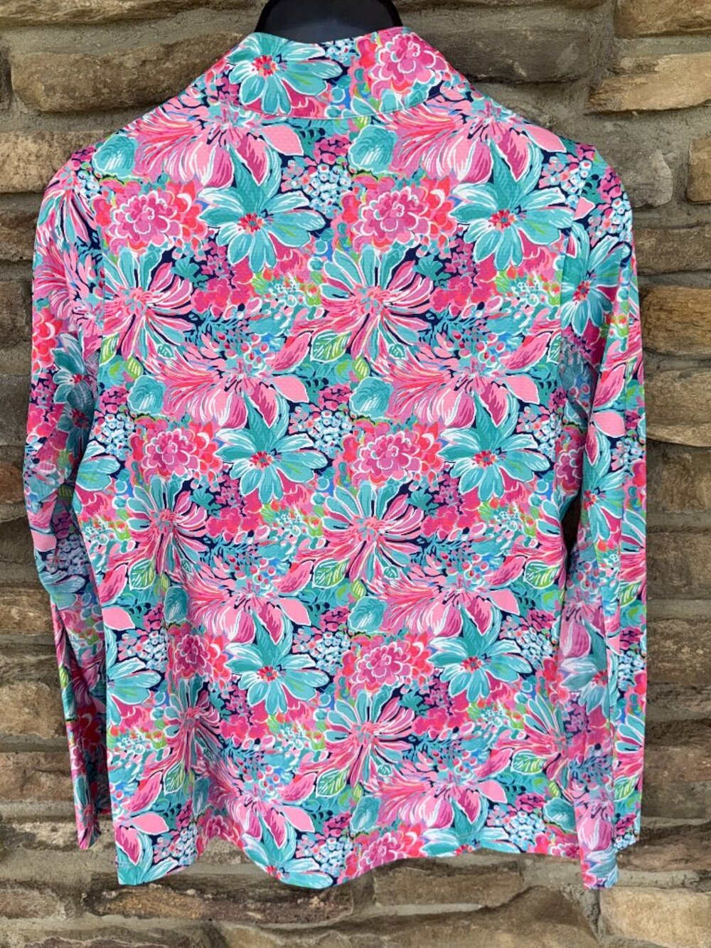 GOTTEX Mock Neck 1/4 Zip Pullover Jacket Top XL L S Colorful Floral NWT - Picture 2 of 3